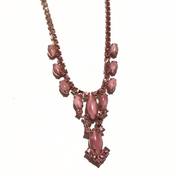 Vintage Pink Rhinestone Drop Choker Mid Century Necklace - Picture 6 of 8